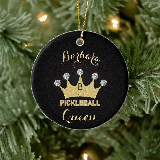 Pickleball Queen Glam Glitz Monogram Name Gold    Ceramic Tree Decoration (Tree)