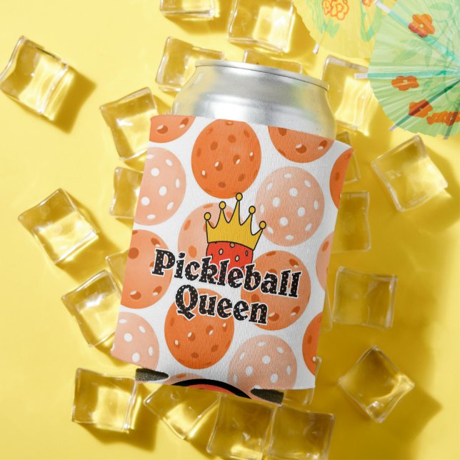 Pickleball Queen Orange Ball in Crown Personalised Can Cooler (In Situ Summer)