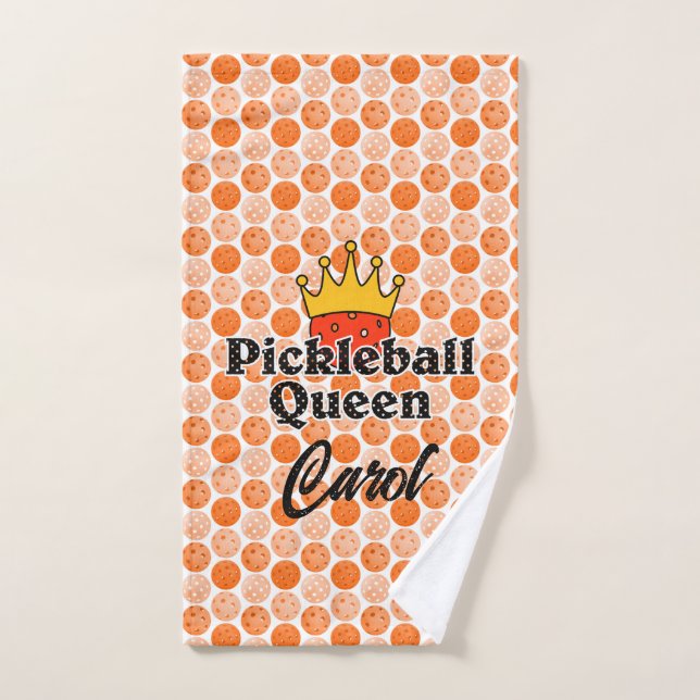 Pickleball Queen Orange Ball in Crown Personalised Hand Towel (Hand Towel)