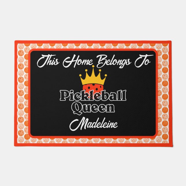 Pickleball Queen - Orange Pickleball Personalised Doormat (Front)