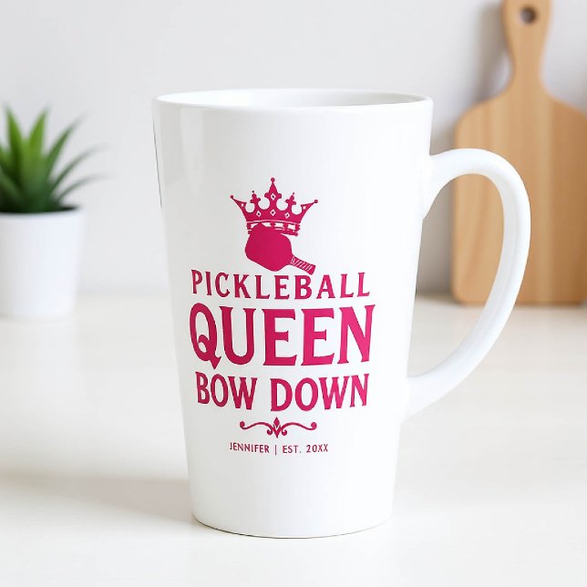 Pickleball Queen Pink Personalised Gift Funny Latte Mug (pickleball gift for her funny tall mug women birthday christmas mom girfriend personalized pink club)
