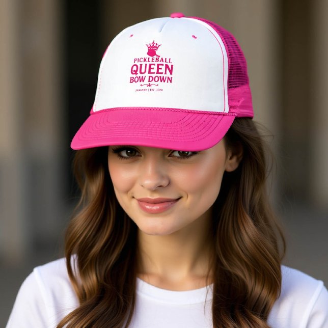 Pickleball Queen Pink Personalised Gift Funny Trucker Hat (pickleball gift for her funny hat women birthday christmas club mom friend personalized pink)