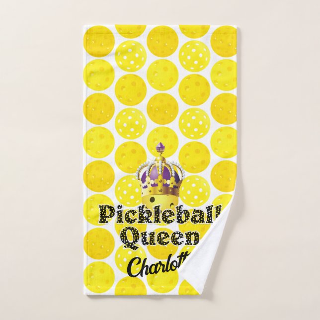 Pickleball Queen Yellow Ball in Crown Personalised Hand Towel (Hand Towel)