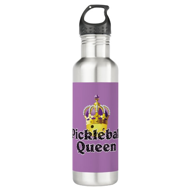 Pickleball Queen, Yellow Ball Purple, Gold Crown 710 Ml Water Bottle (Front)