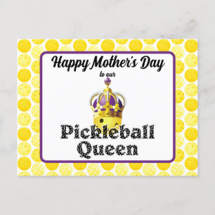 Pickleball Queen, Yellow Ball Purple, Gold Crown Postcard