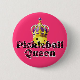 Pickleball Queen - Yellow Pickleball Wearing Crown 6 Cm Round Badge