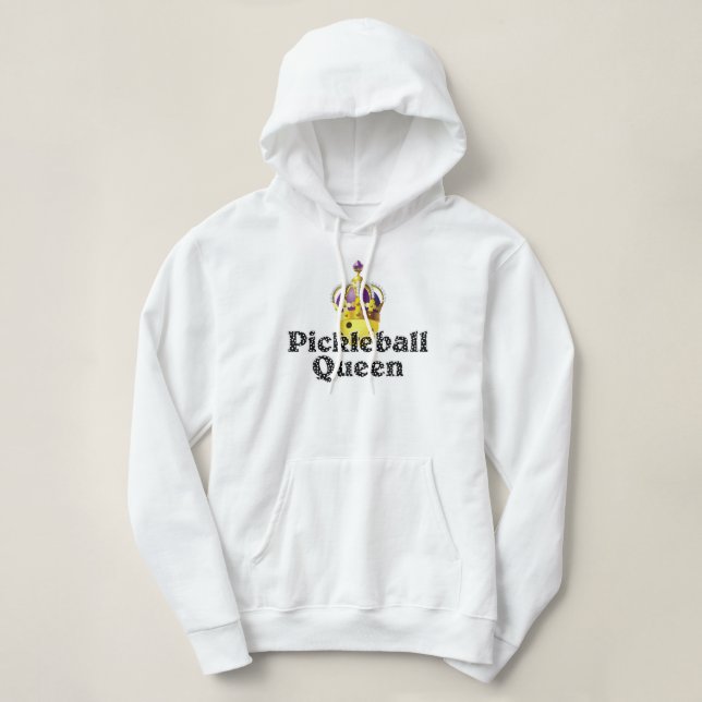 Pickleball Queen - Yellow Pickleball Wearing Crown Hoodie (Design Front)