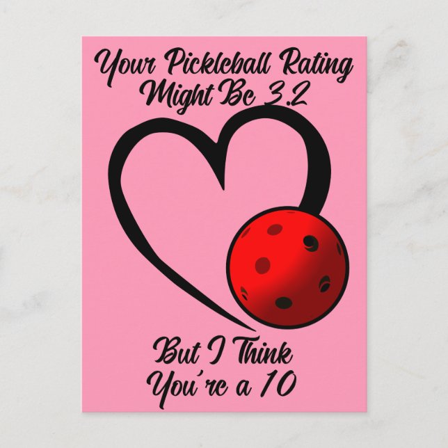 Pickleball Rating Valentine Heart Pink and Red Postcard (Front)