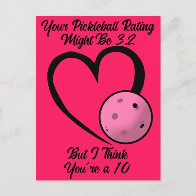 Pickleball Rating Valentine Heart Pink on Pink Postcard (Front)