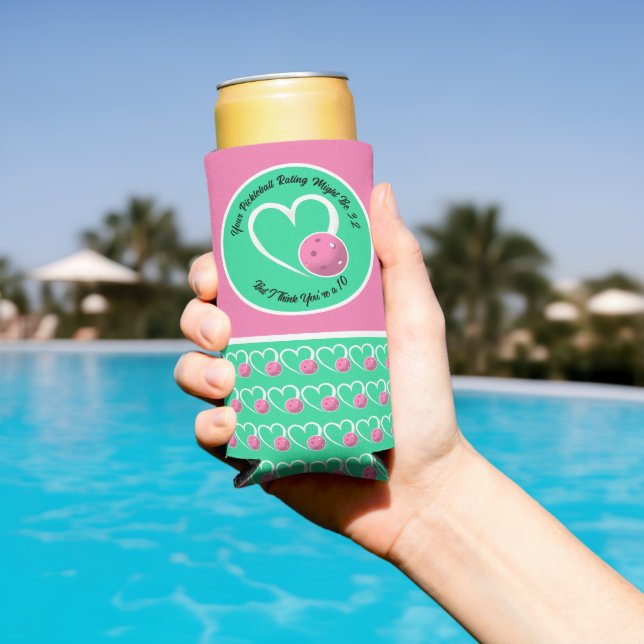 Pickleball Rating Valentine Heart Pink Turquoise Seltzer Can Cooler (In Situ Pool)