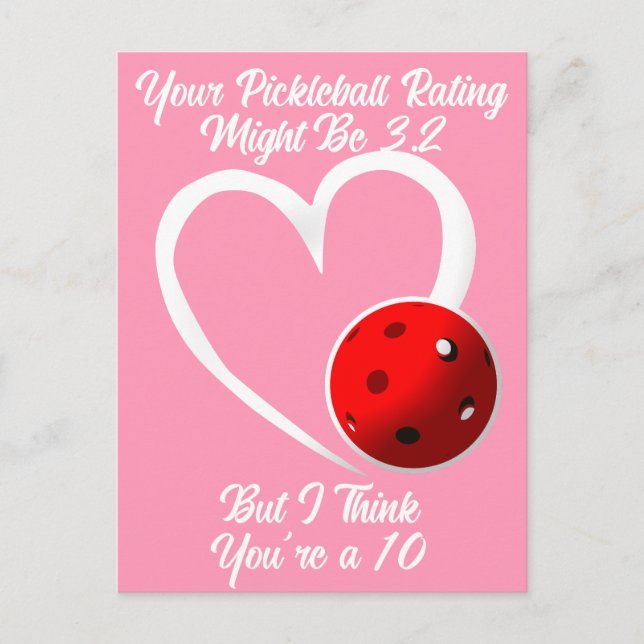 Pickleball Rating Valentine Heart Red Pink Postcard (Front)