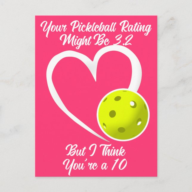 Pickleball Rating Valentine Heart Yellow Pink Postcard (Front)