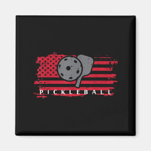 Pickleball red american flag pickle ball men women magnet