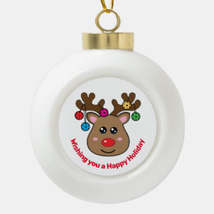 Pickleball Reindeer 🎄 Ceramic Ball Christmas Orna Ornament