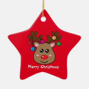 Pickleball Reindeer 🎄 ⭐Star shaped Ceramic Tree Decoration