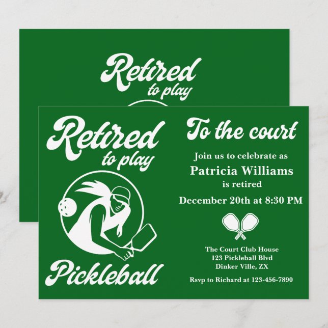Pickleball Retired to play Pickleball Woman Modern Invitation (Front/Back)
