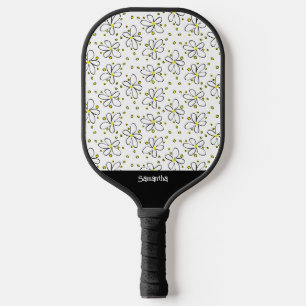 PIckleball Retro Daisy Flower Yellow Polka Dot Paddle