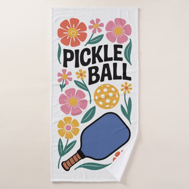 Pickleball Retro Floral Paddle Bath Towel (Bath Towel)