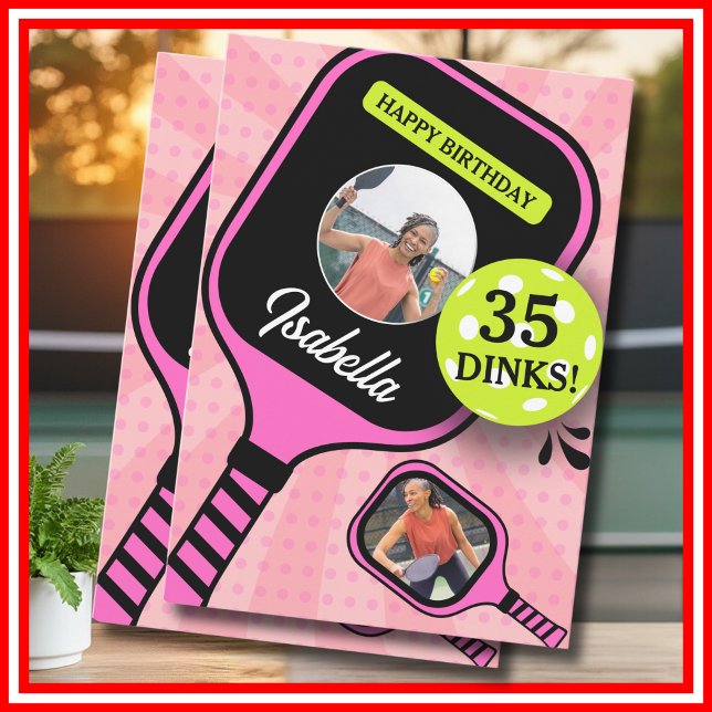 Pickleball RETRO Pink Sports PHOTO Birthday Card (Pickleball RETRO Pink Sports PHOTO Birthday Card)
