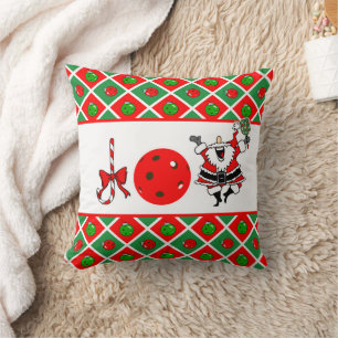 Pickleball Santa Christmas Joy Ornaments Red Green Cushion