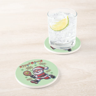 Pickleball Santa Claus Christmas Coaster
