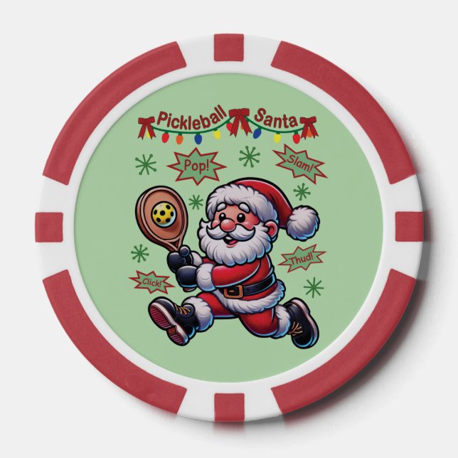 Pickleball Santa Claus Christmas Poker Chips (Front)