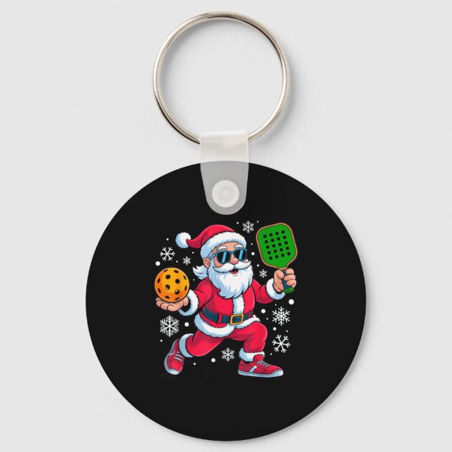 Pickleball santa enthusiasts christmas fun key ring (Front)