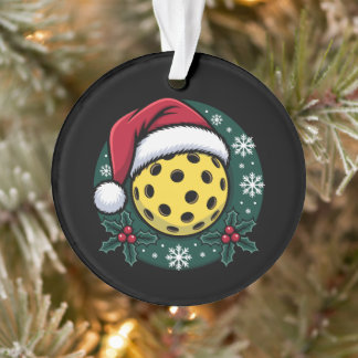 Pickleball Santa Hat Holly Christmas Holiday Xmas Ornament