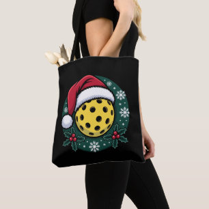 Pickleball Santa Hat Holly Christmas Holiday Xmas Tote Bag