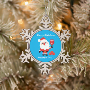 Pickleball🎅 Santa  Snowflake Pewter Christmas O Ornament