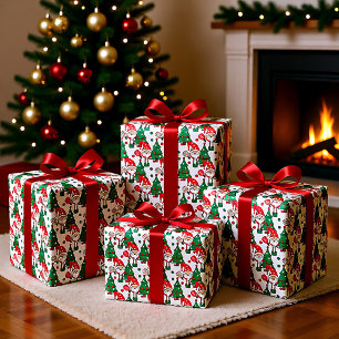  Pickleball Santas and Christmas trees Wrapping Paper