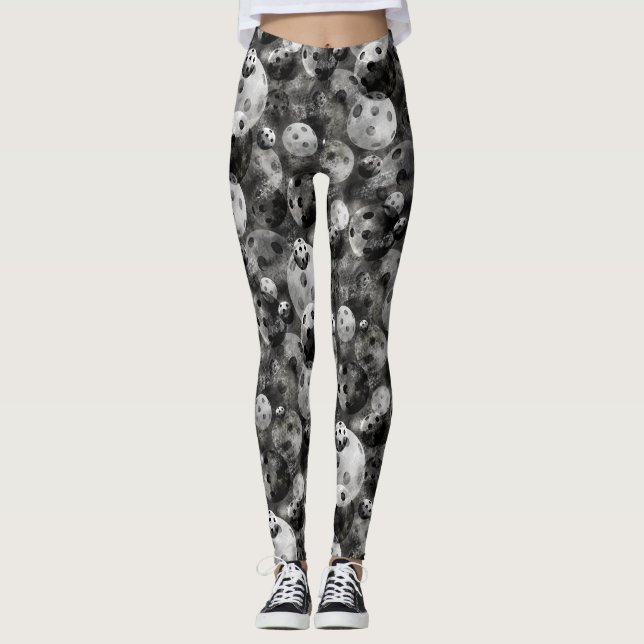 Pickleball Shades of Grey Pattern Leggings (Front)