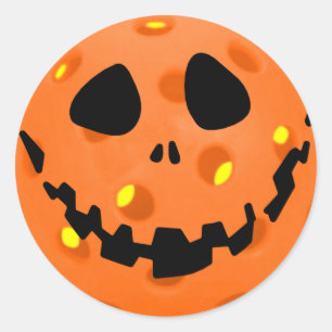 Pickleball Skeleton Jack-o'-Lantern Halloween Classic Round Sticker