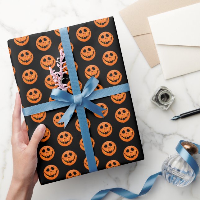 Pickleball Skeleton Jack-o'-Lantern Halloween Wrapping Paper (Gifting)