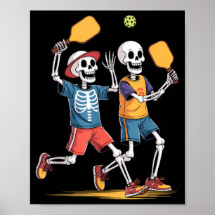 Pickleball skeleton squad halloween poster