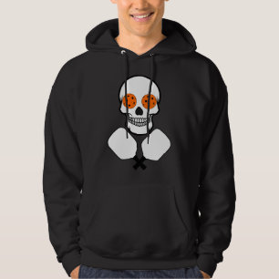 Pickleball Skull and Crossed Paddles, Orange Balls Hoodie