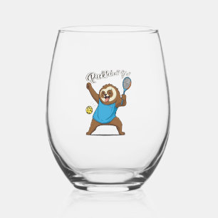 Pickleball Sloth T- Pickleball Y'all Stemless Wine Glass