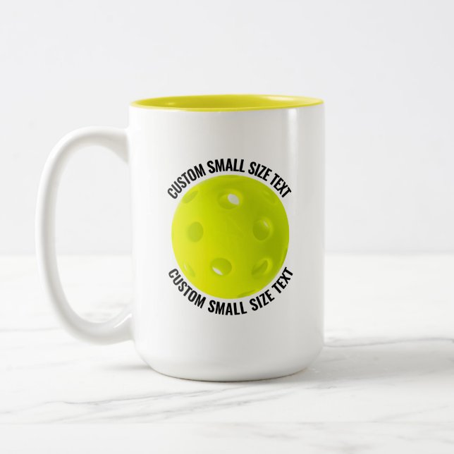Pickleball & Small Text YELLOW 15oz Custom Two-Tone Coffee Mug (Left)