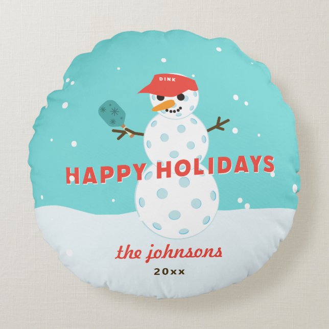 Pickleball Snowman Custom Holiday Funny Round Cushion (Front)