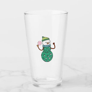 Pickleball Snowman Funny Christmas Xmas Glass