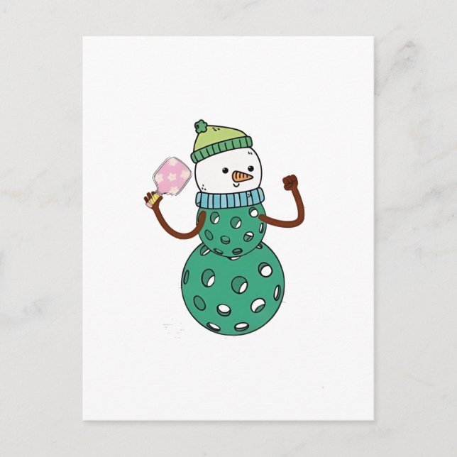 Pickleball Snowman Funny Christmas Xmas  Holiday Postcard (Front)