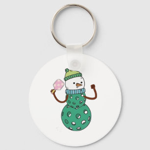 Pickleball Snowman Funny Christmas Xmas Key Ring