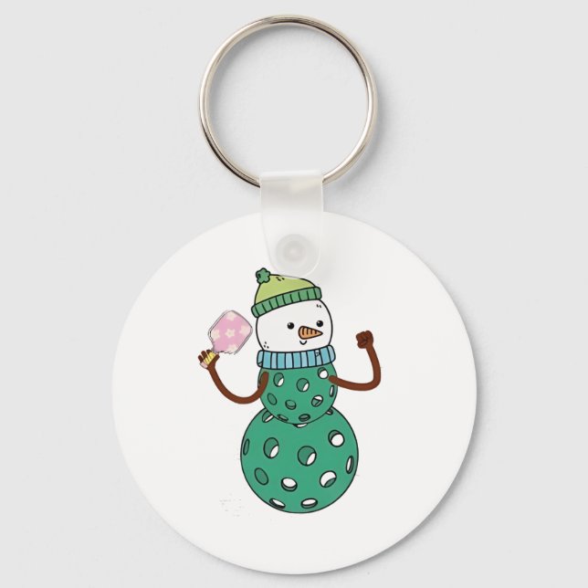 Pickleball Snowman Funny Christmas Xmas  Key Ring (Front)