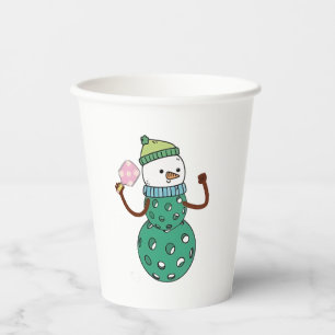 Pickleball Snowman Funny Christmas Xmas Paper Cups