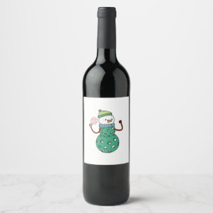 Pickleball Snowman Funny Christmas Xmas  Wine Label