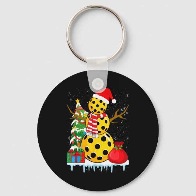 Pickleball snowman - funny pickleball christmas, key ring (Front)
