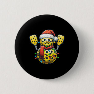 Pickleball Snowman Santa Hat Lights Christmas Pick 6 Cm Round Badge