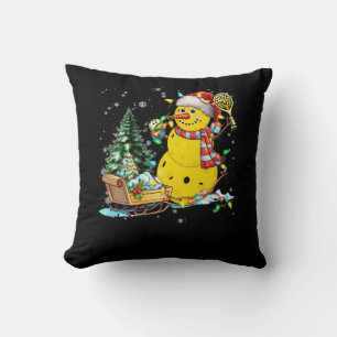 Pickleball Snowman Santa Hat Lights Christmas Pick Cushion