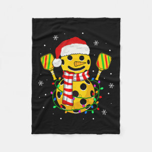 Pickleball Snowman Santa Hat Lights Christmas Pick Fleece Blanket