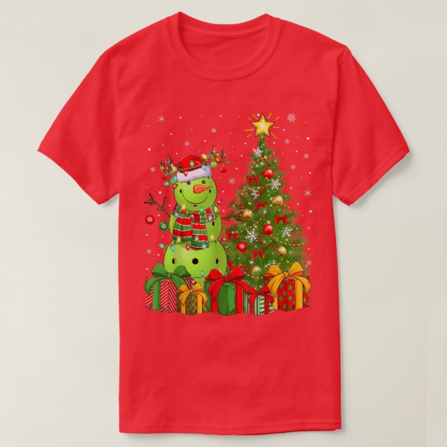 Pickleball Snowman Xmas Tree Santa Pickleball Chri T-Shirt (Design Front)